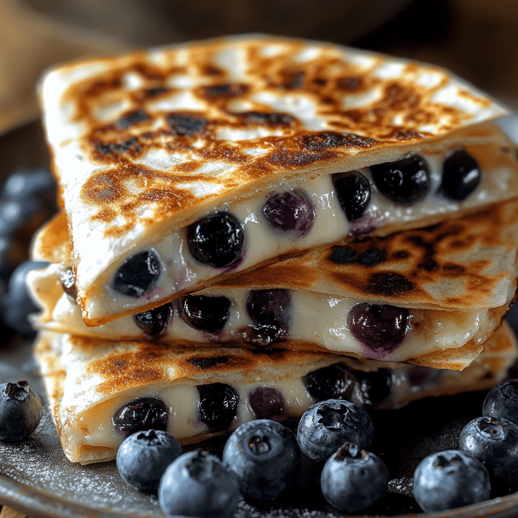 Recipe preparation for Blueberry Breakfast Quesadilla Delight