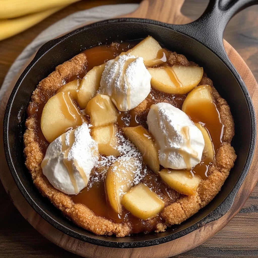 Recipe preparation for Caramel Apple Cookie Skillet