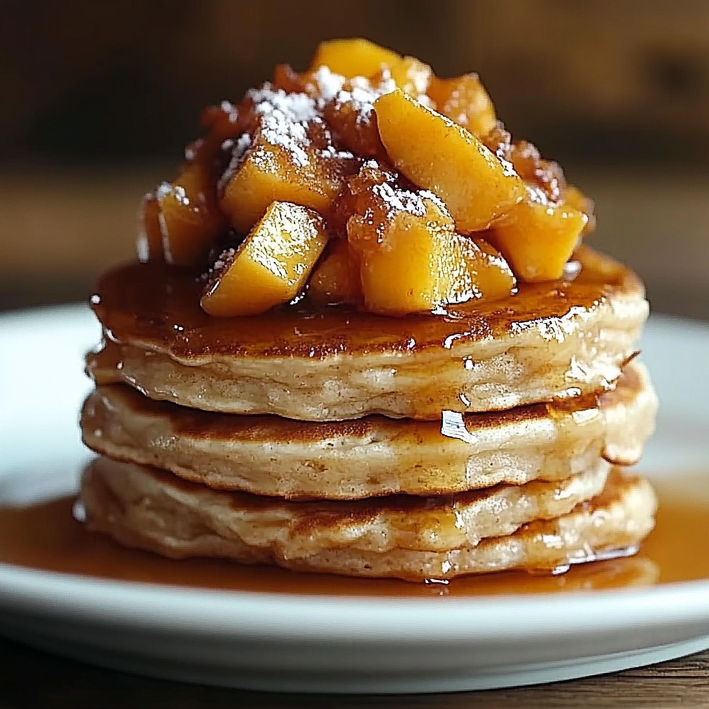 Recipe preparation for Peach Cobbler Pancakes Stack