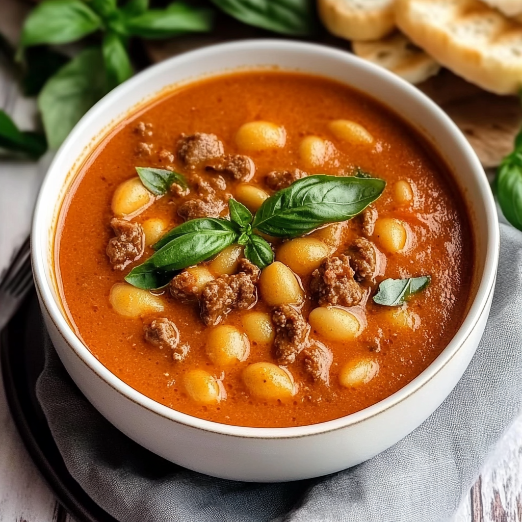 Recipe preparation for Beefy Tomato Soup with garlic flavour