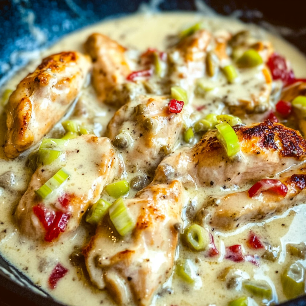Recipe preparation for Creamy Pepperoncini Chicken Skillet