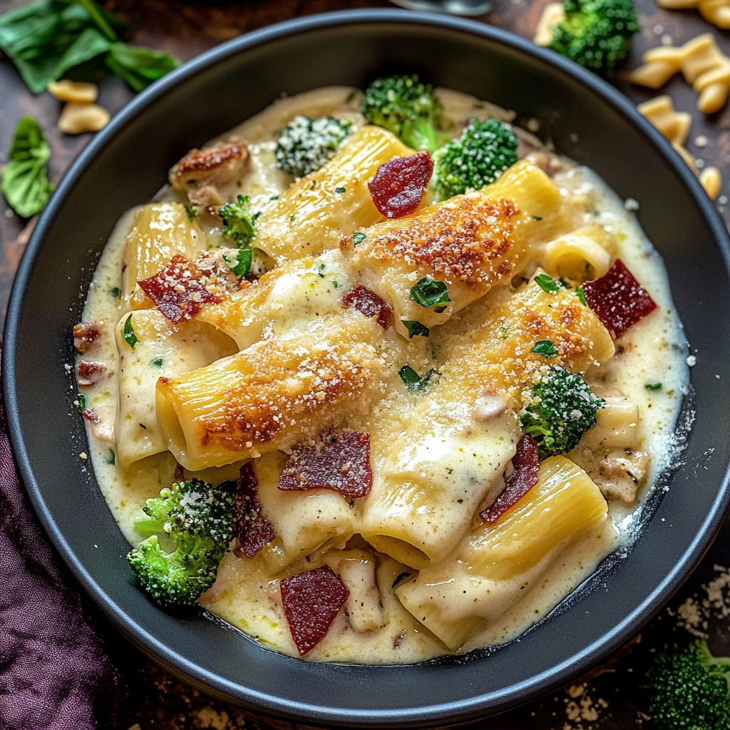 Recipe preparation for Parmesan Chicken Florentine & Broccoli Pasta