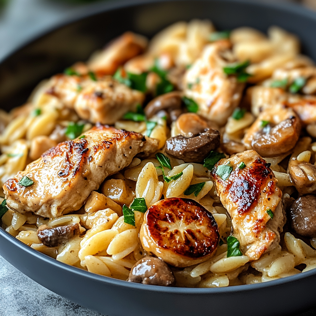 Recipe preparation for Marsala Chicken Orzo