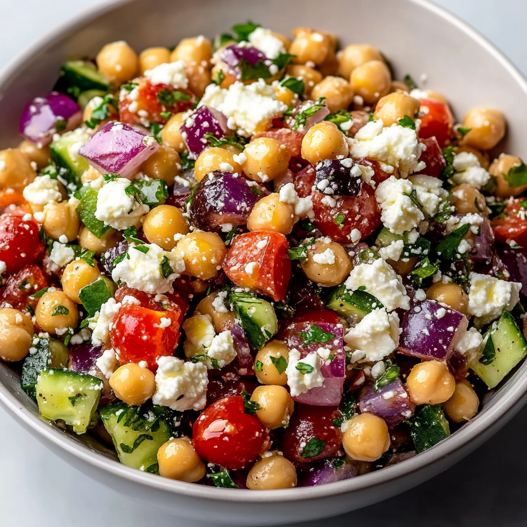 Recipe preparation for Mediterranean Chickpea Feta Salad