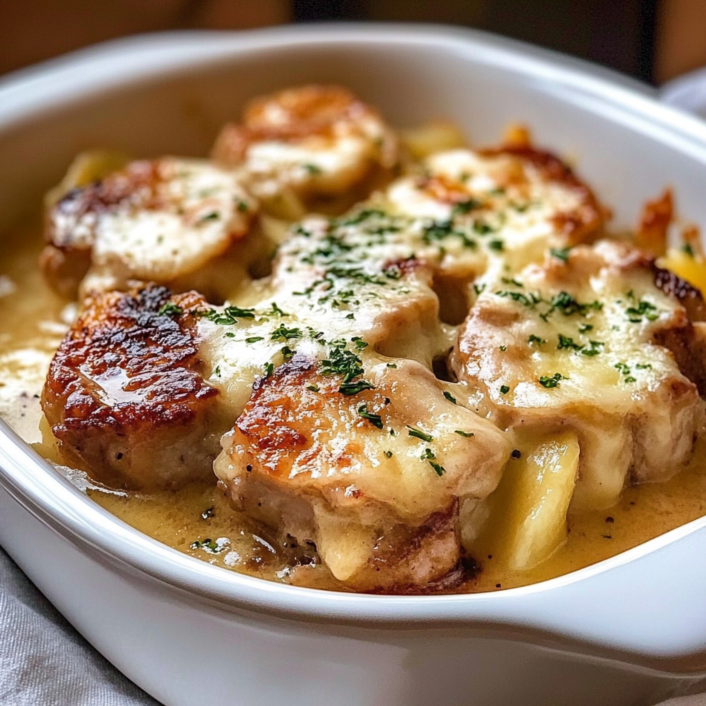 Recipe preparation for Smothered Pork Chop Scalloped Potato Casserole