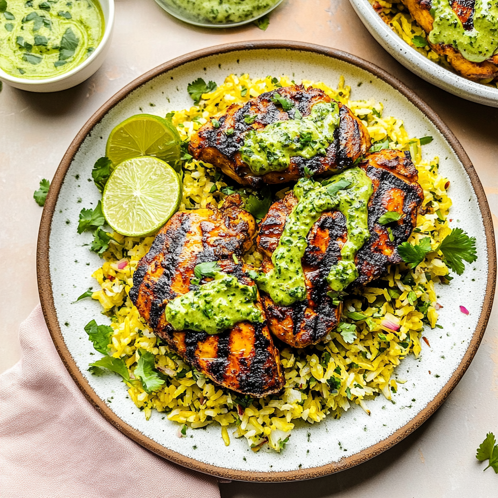 Recipe preparation for Peruvian Chicken & Rice with Green Sauce