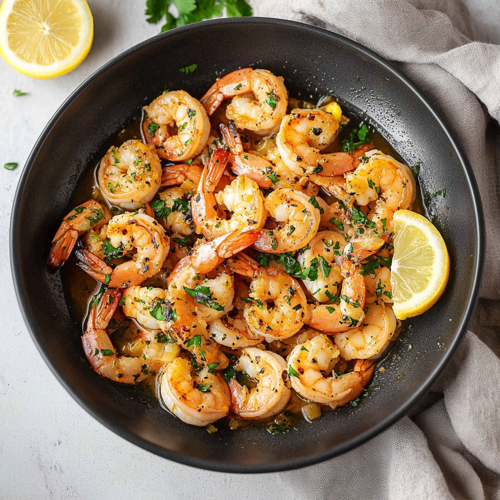 Recipe preparation for Lemon Garlic Shrimp
