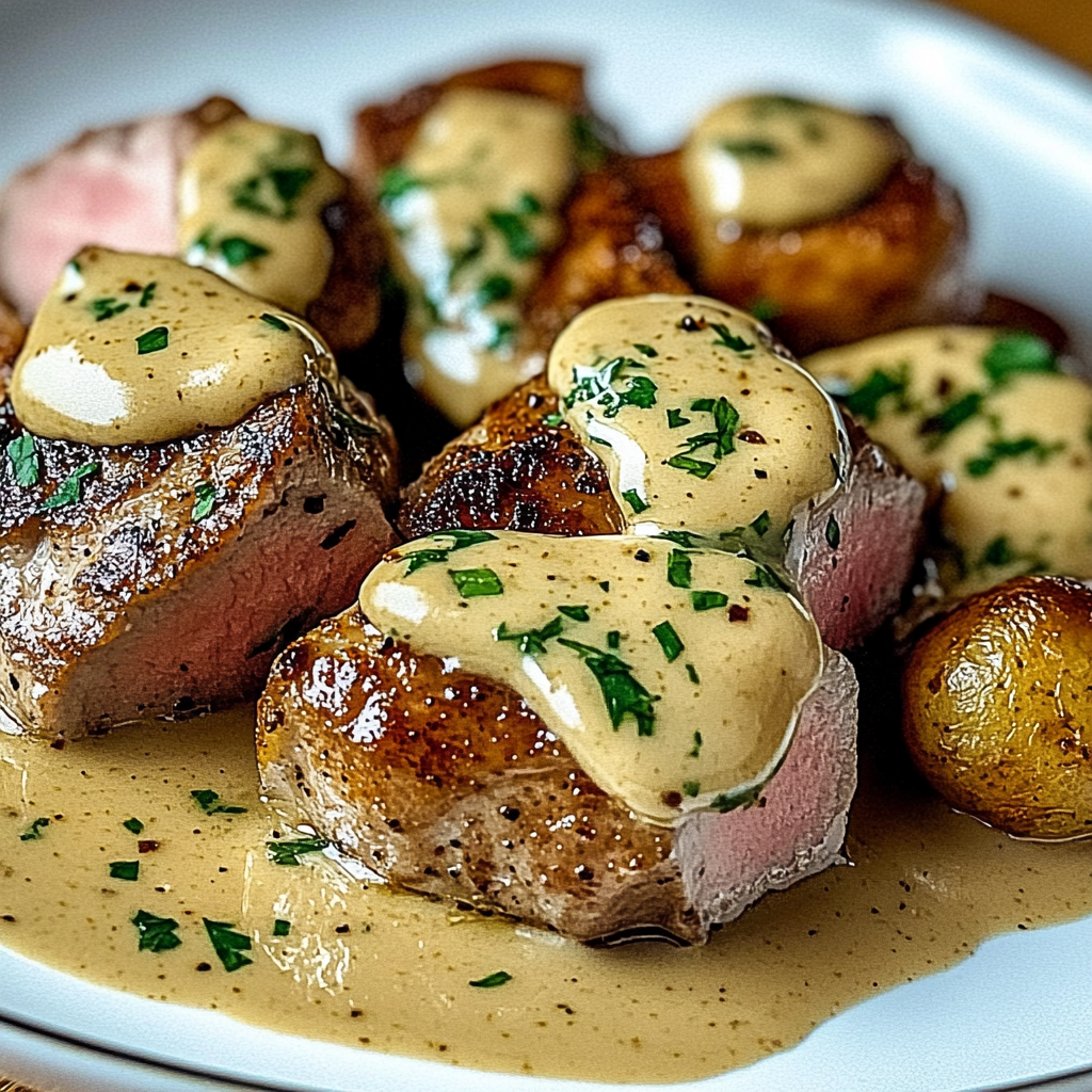 Recipe preparation for Pork Tenderloin with Dijon Cream Sauce