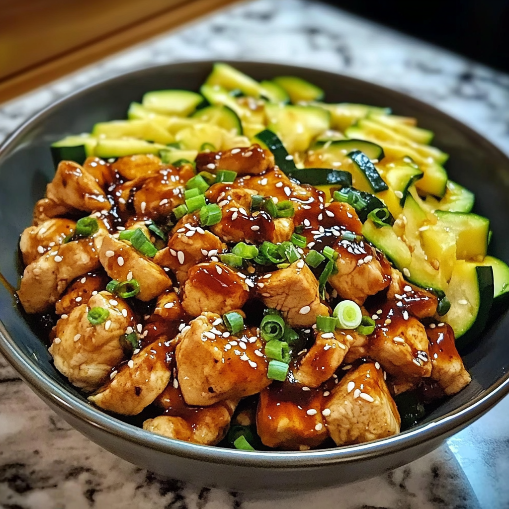 Recipe preparation for Teriyaki Chicken Zucchini Bowls