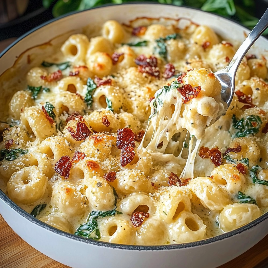 Recipe preparation for Tuscan Mac and Cheese
