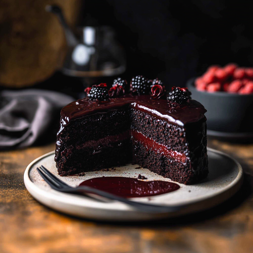 Recipe preparation for Spooky Black Velvet Halloween Cake