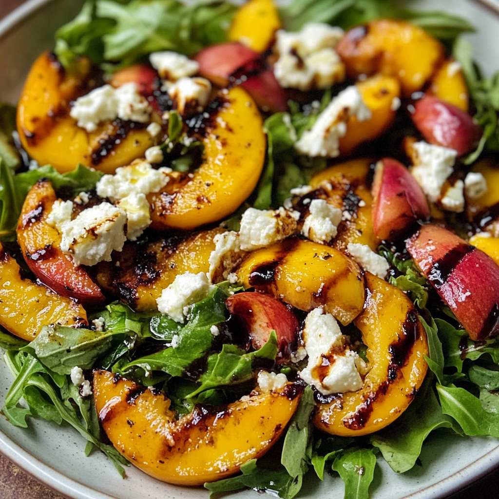 Recipe preparation for Grilled Peach Feta Salad