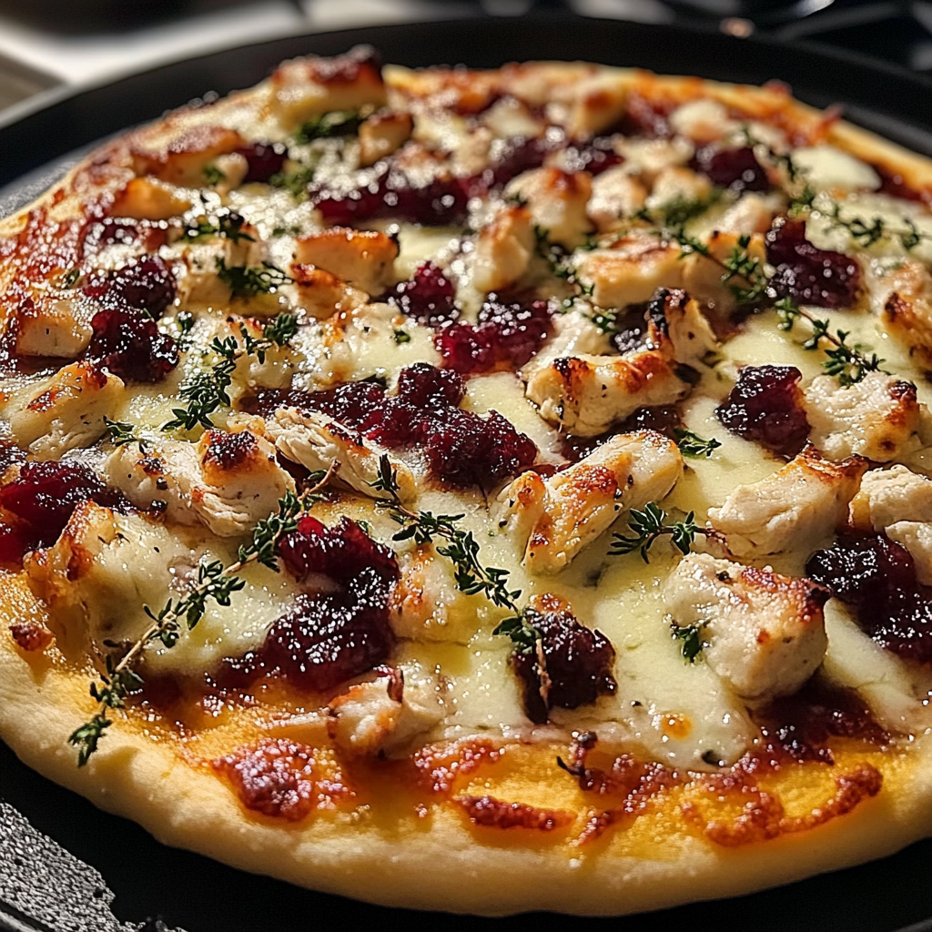 Recipe preparation for Cranberry Chicken & Brie Pizza