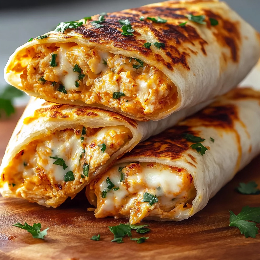 Recipe preparation for Ooey-Gooey Cheesy Garlic Chicken Wraps