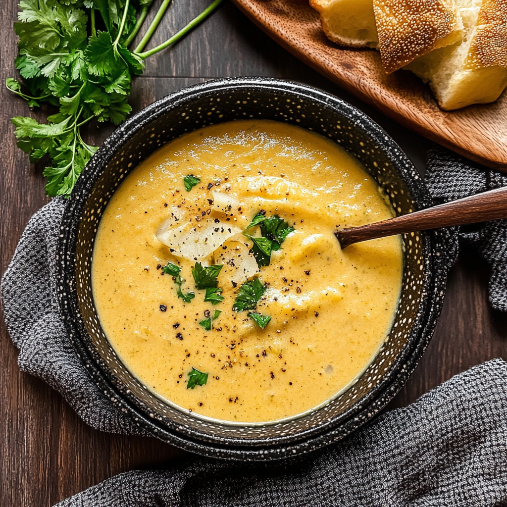 Recipe preparation for Hearty Cheddar Garlic Herb Potato Soup Recipe