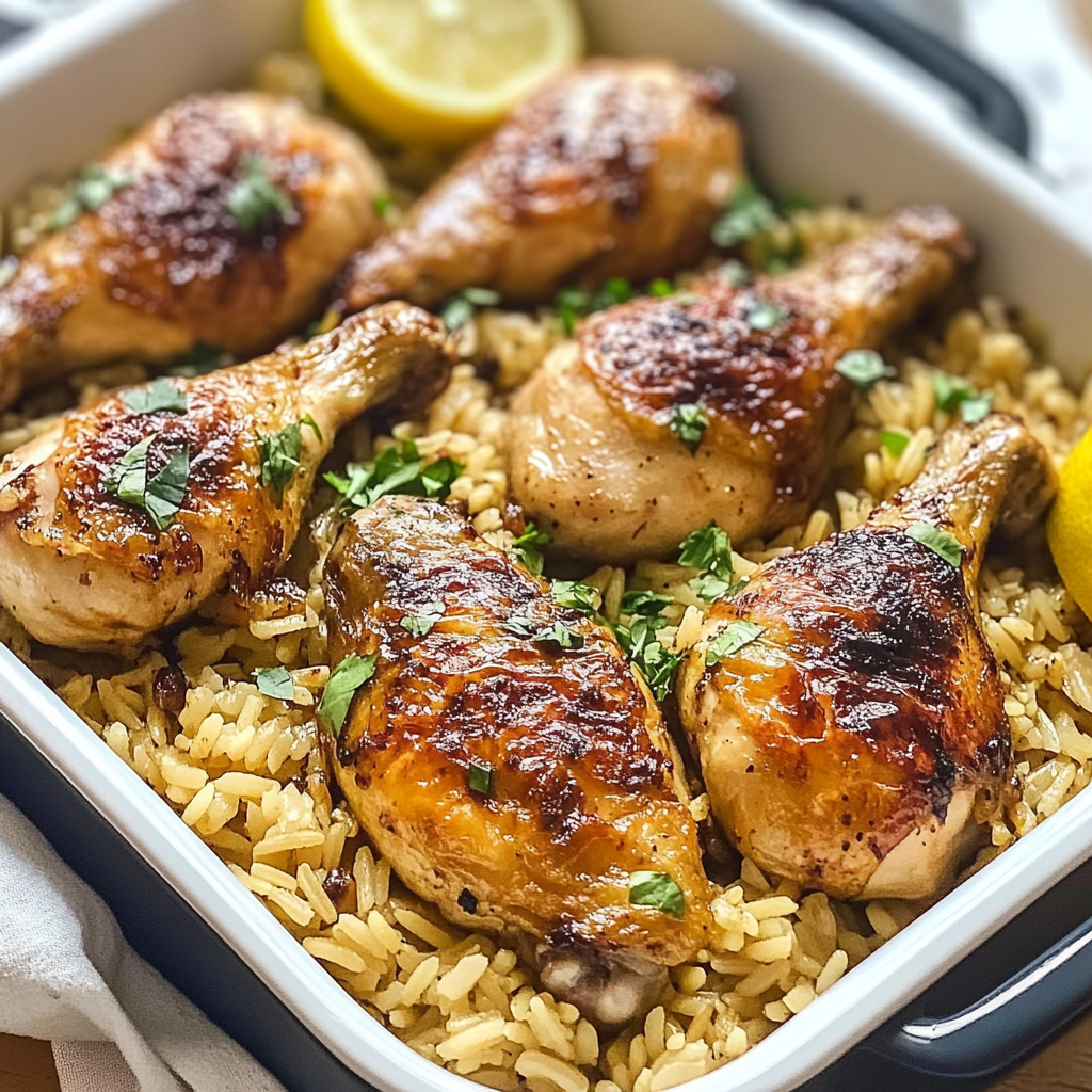 Recipe preparation for Baked Chicken Legs and Rice