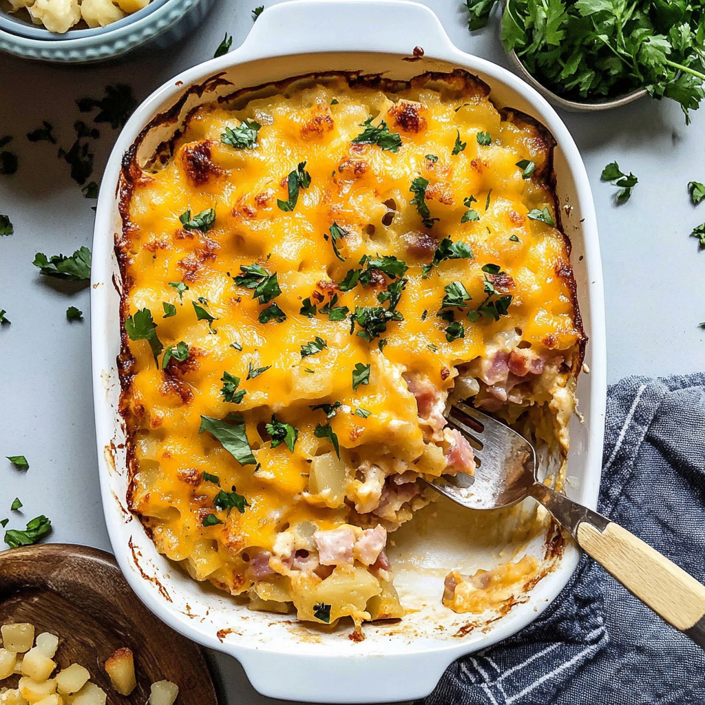 Recipe preparation for Cheesy Ham Potato Casserole