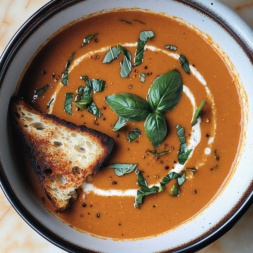 Recipe preparation for Easy Vegan Tomato Basil Soup