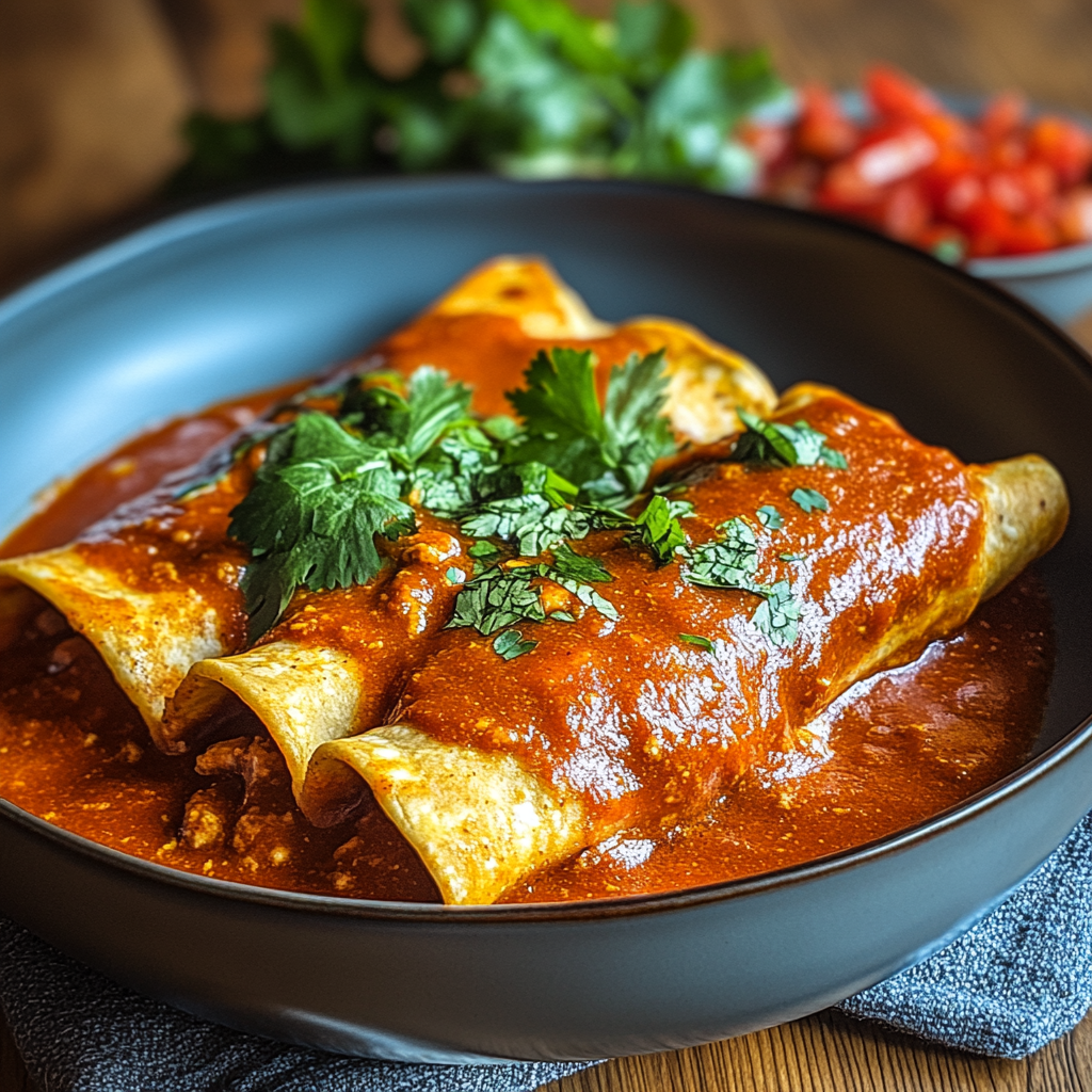 Recipe preparation for Chimayo Red Chile Enchilada