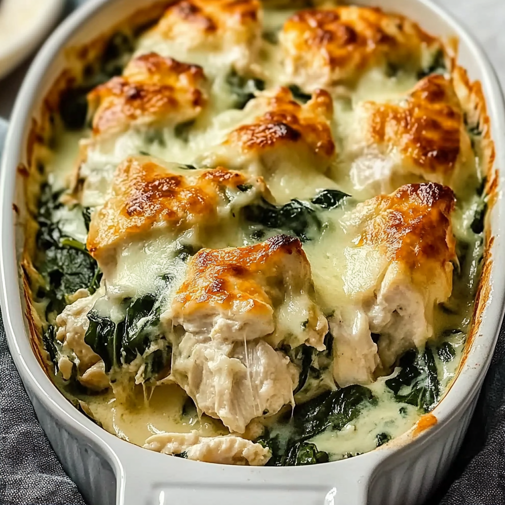 Recipe preparation for Chicken and Spinach Casserole with Cream Cheese