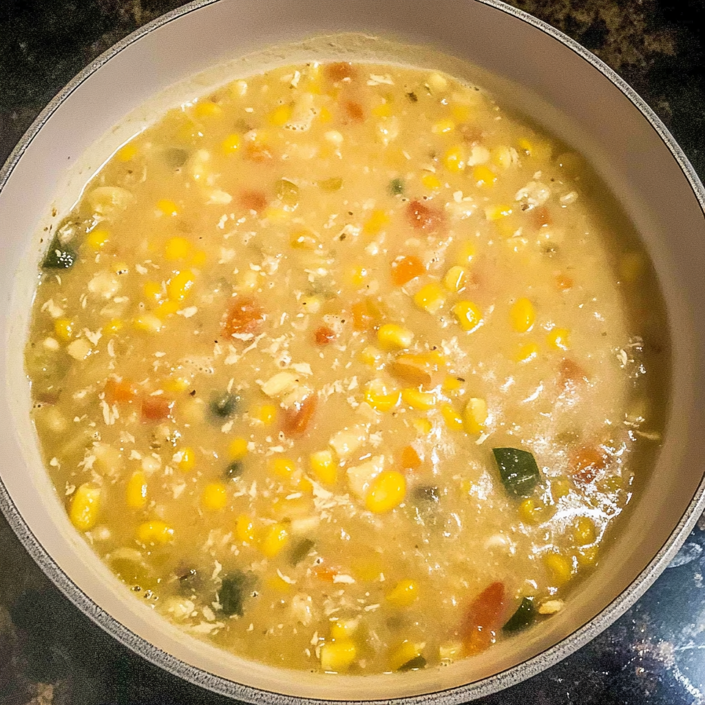 Recipe preparation for Creamy Poblano Corn Chowder with Potatoes