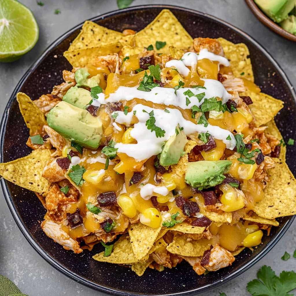 Recipe preparation for BBQ Chicken Sheet Pan Nachos