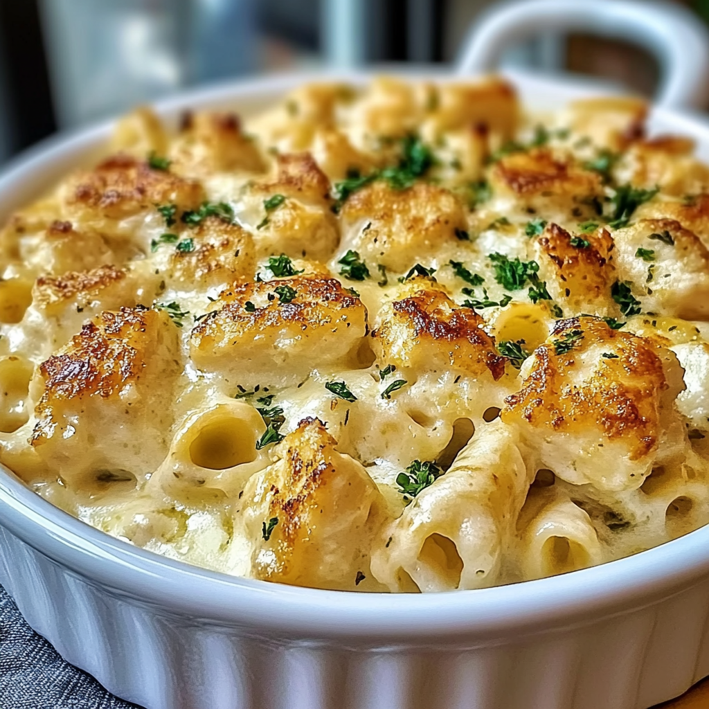 Recipe preparation for Chicken Alfredo Bake