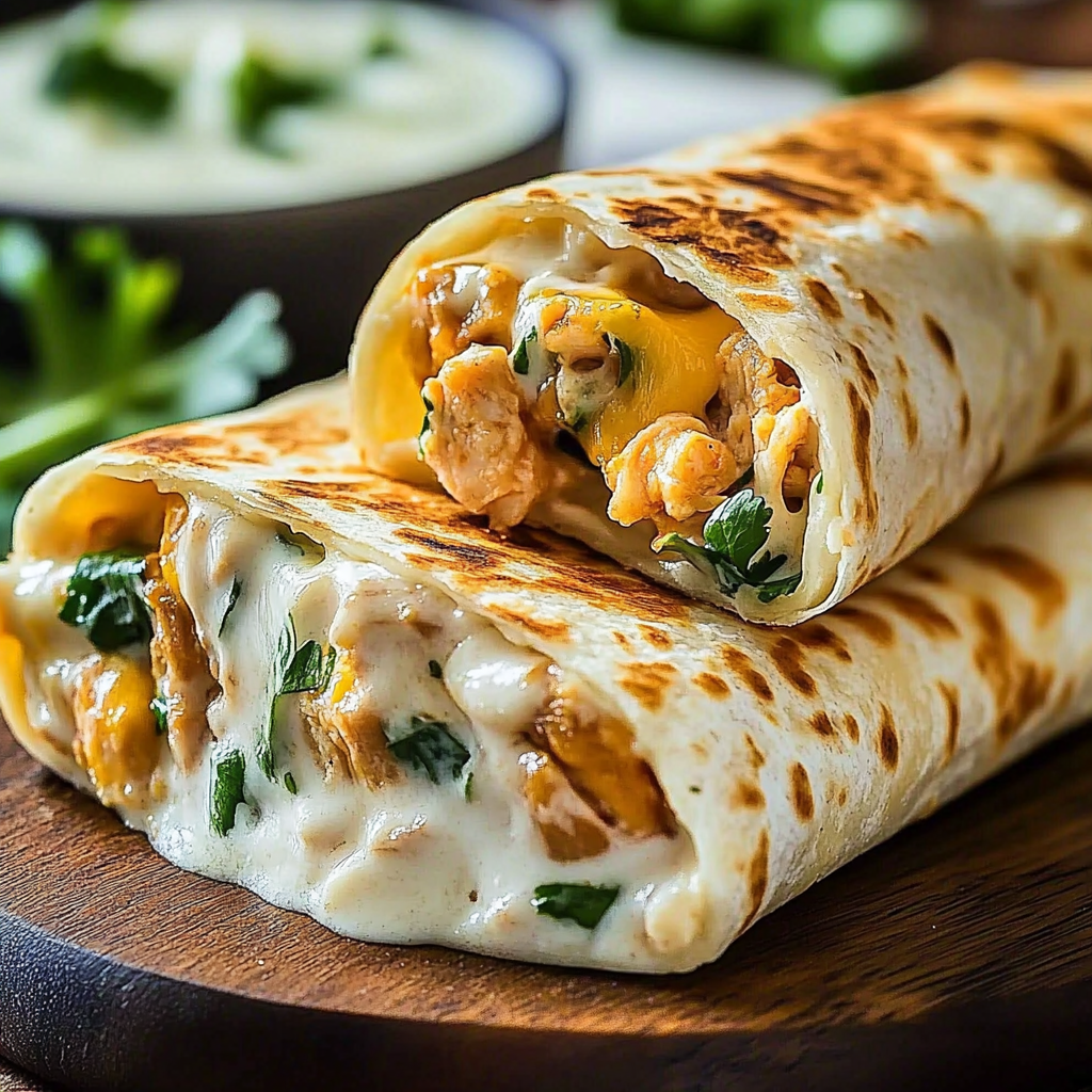 Recipe preparation for Cheesy Garlic Chicken Wraps