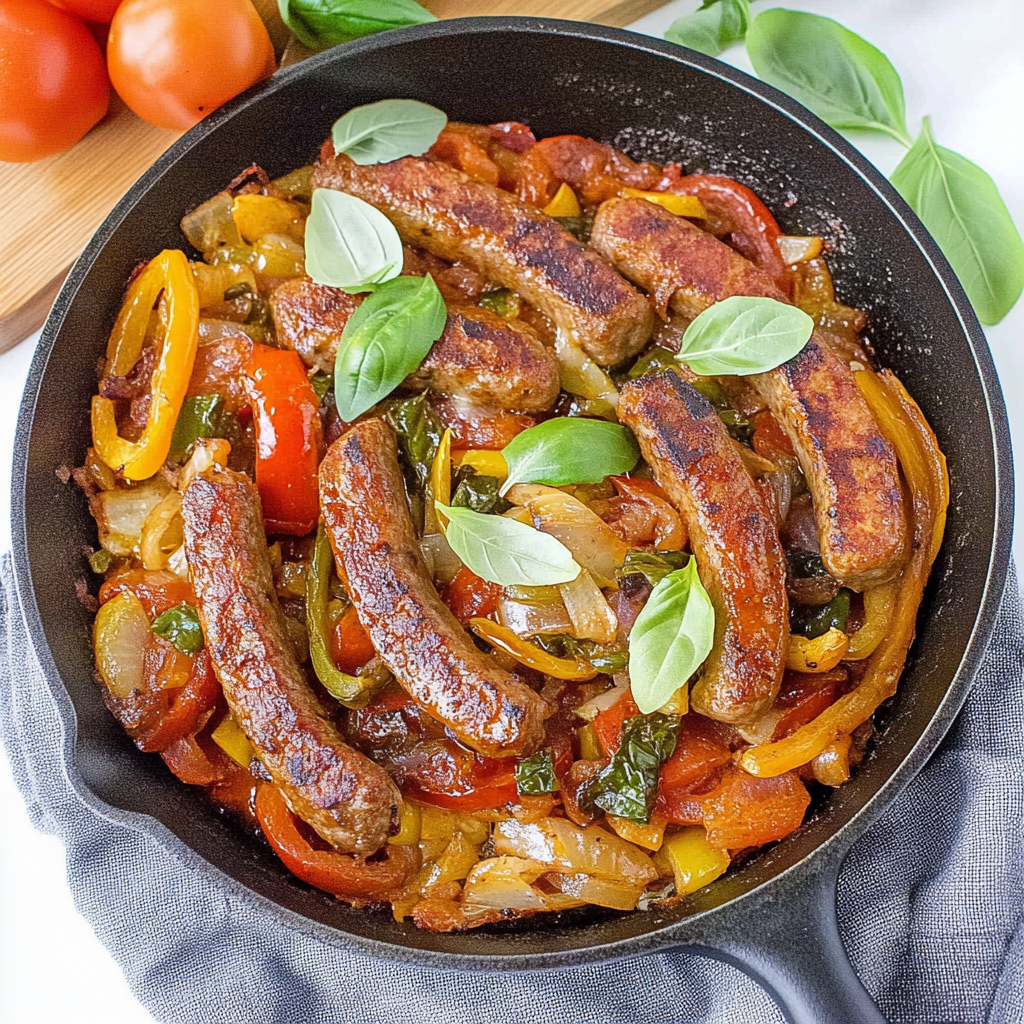 Recipe preparation for Spicy Sausage and Pepper Skillet