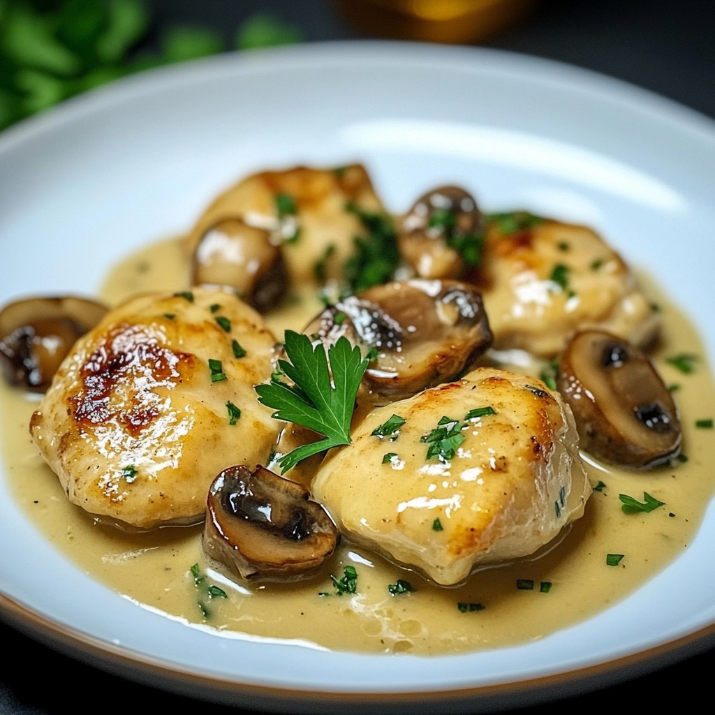 Recipe preparation for Creamy Mushroom Chicken Thighs