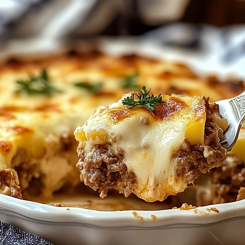 Recipe preparation for Cheesy Beef & Potato Casserole