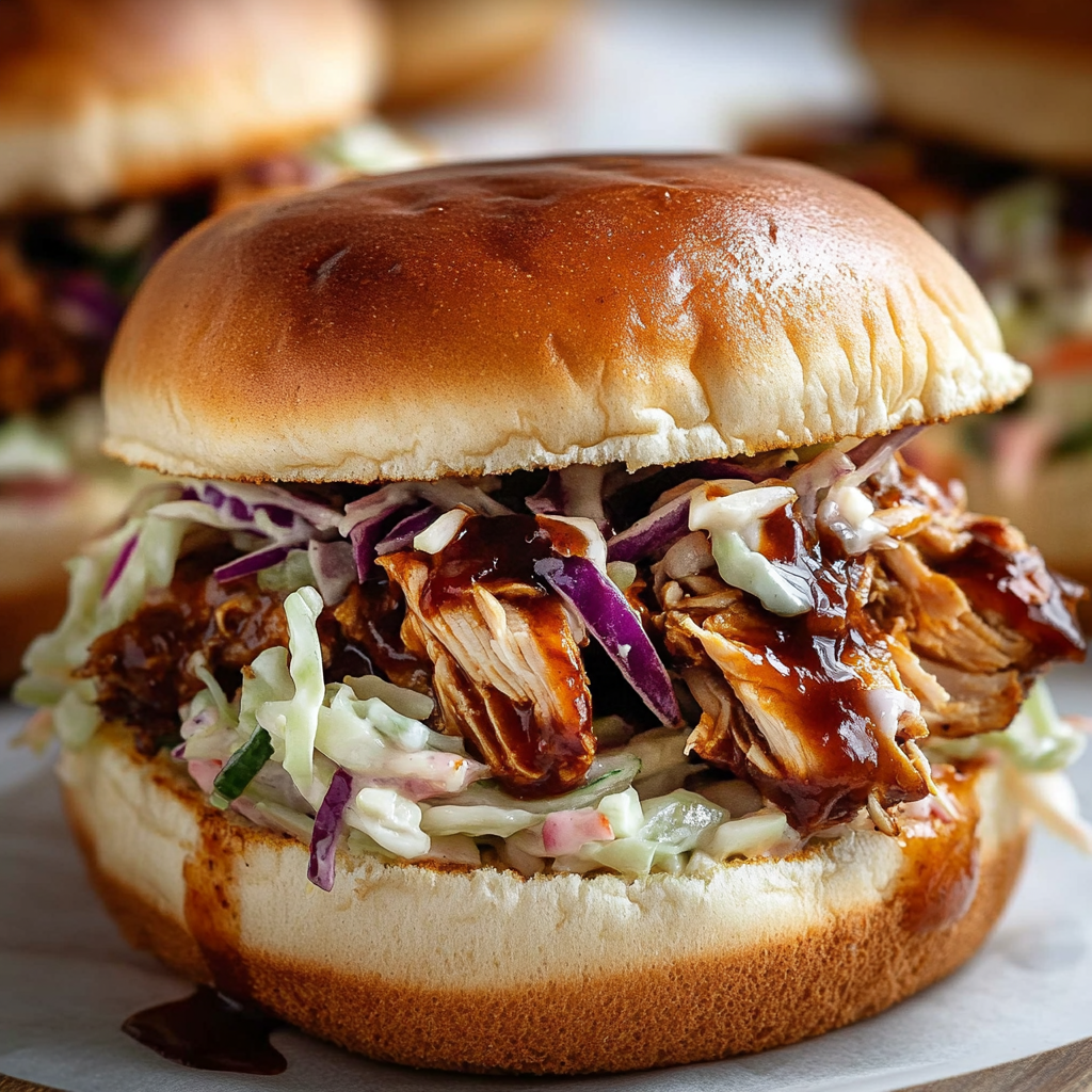 Recipe preparation for BBQ Chicken Sliders Tangy Coleslaw