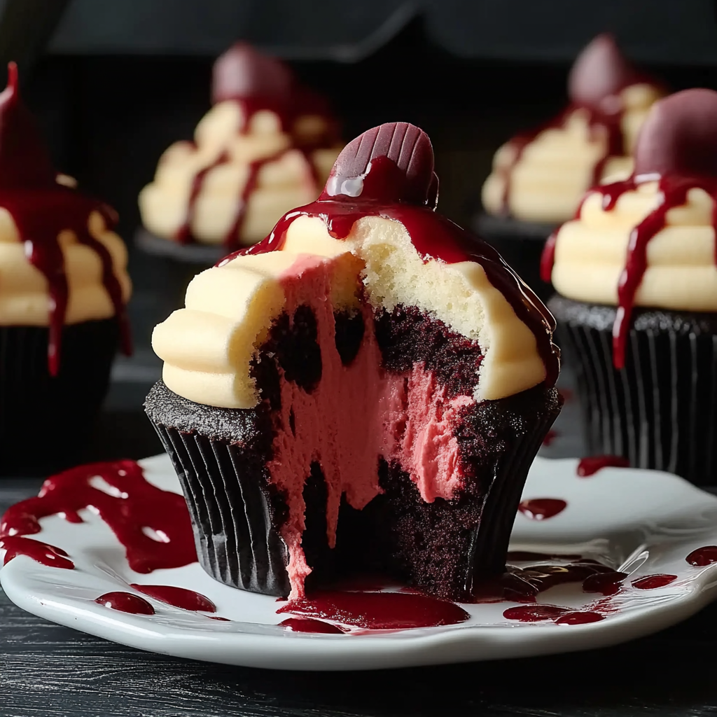 Recipe preparation for Halloween Vampire Bite Cupcakes