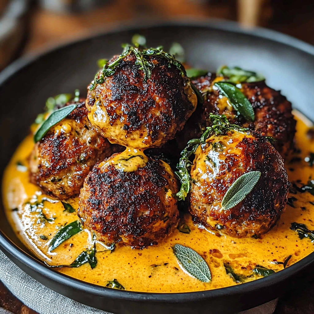 Recipe preparation for Turkey Meatballs Pumpkin Sage Sauce