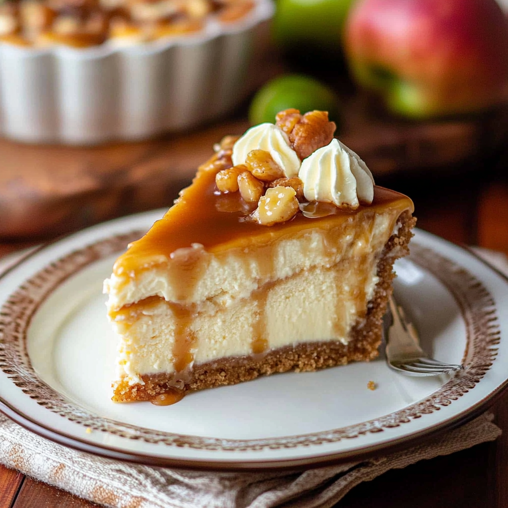 Recipe preparation for Salted Caramel Apple Pie Cheesecake Recipe
