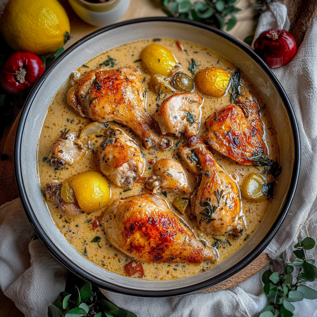 Recipe preparation for Herb Roasted Chicken in Creamy White Wine Sauce