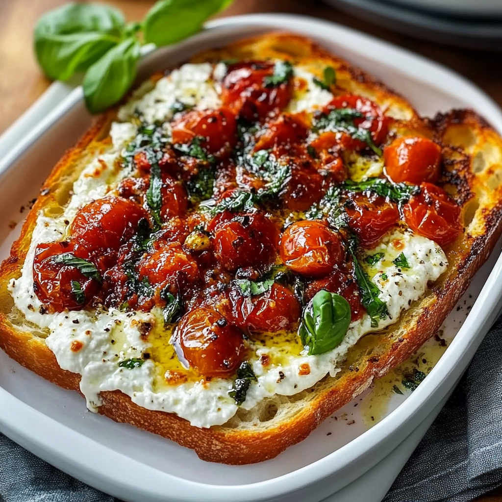 Recipe preparation for Baked Goat Cheese Bruschetta