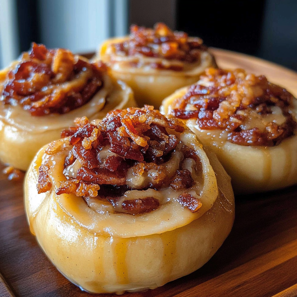 Recipe preparation for Bourbon Maple Bacon Rolls