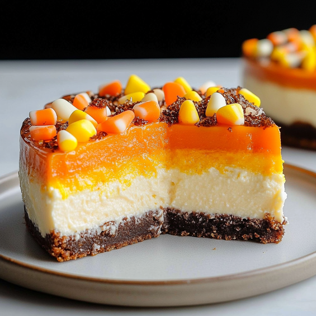 Recipe preparation for Candy Corn Cheesecake