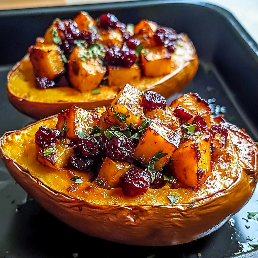 Recipe preparation for Cranberry Apple Twice-Baked Sweet Potatoes