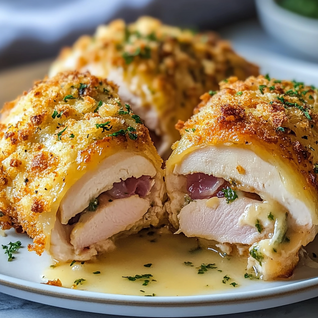 Recipe preparation for Stuffed Chicken Cordon Bleu Bake