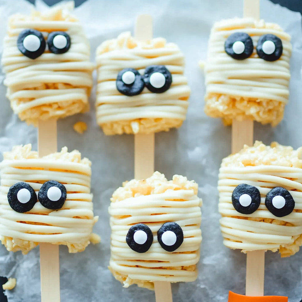 Recipe preparation for Halloween Mummy Rice Krispie Treats