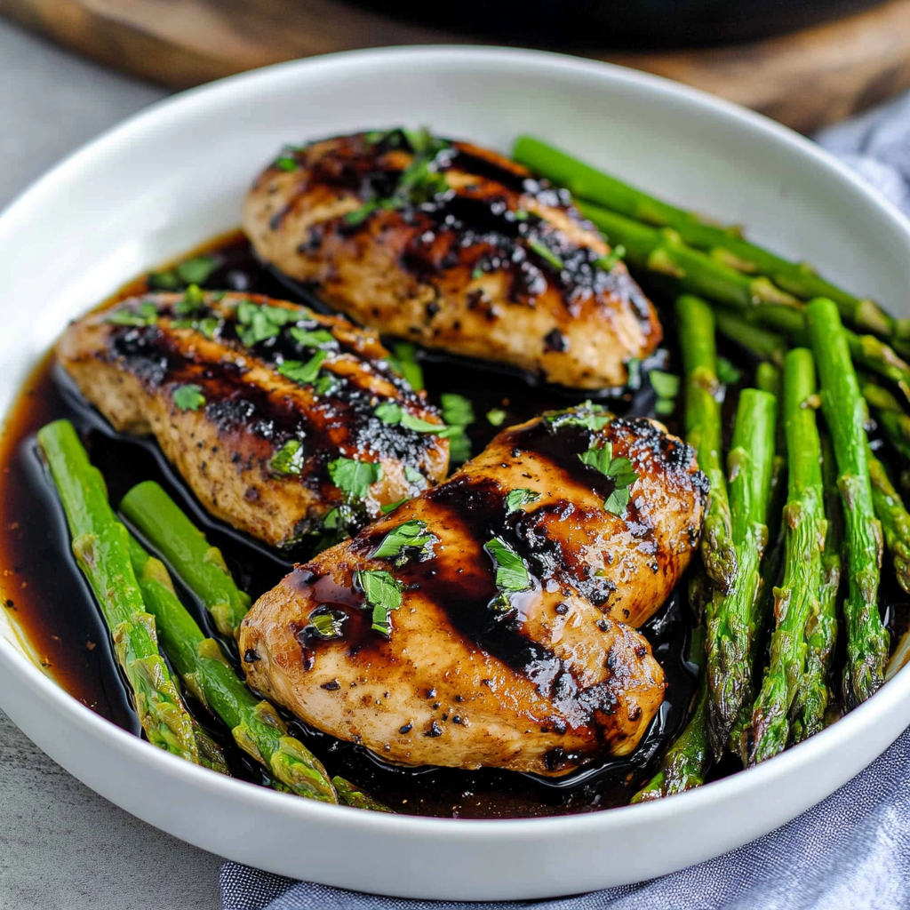 Recipe preparation for One-Pan Balsamic Chicken and Asparagus