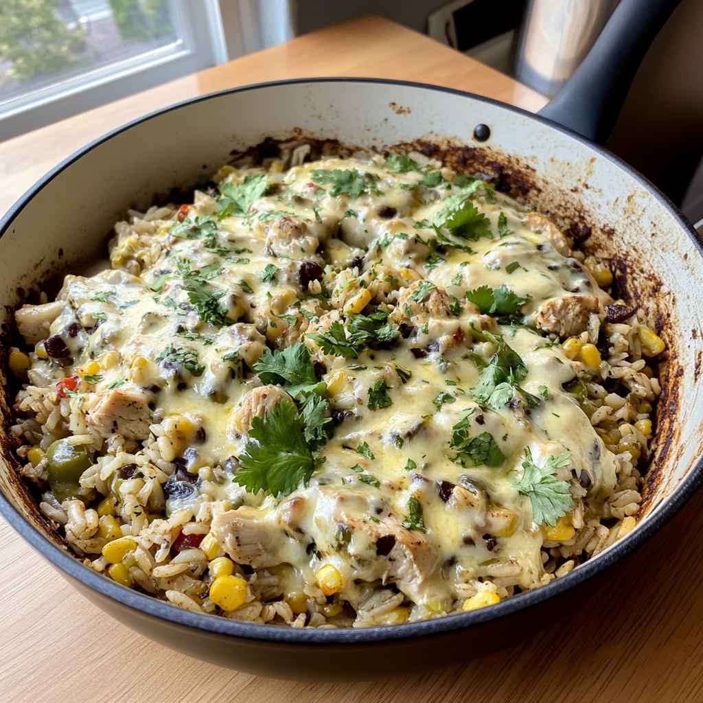 Recipe preparation for Salsa Verde Chicken & Rice Skillet