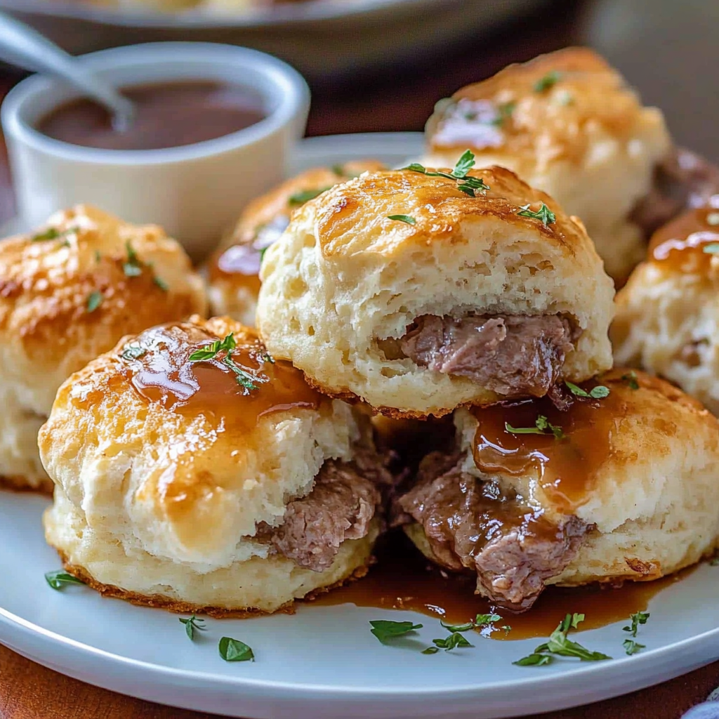 Recipe preparation for French Dip Biscuit Bites