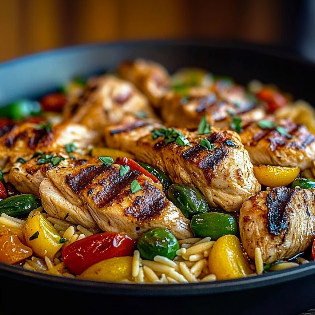Recipe preparation for Balsamic Chicken & Veggie Orzo