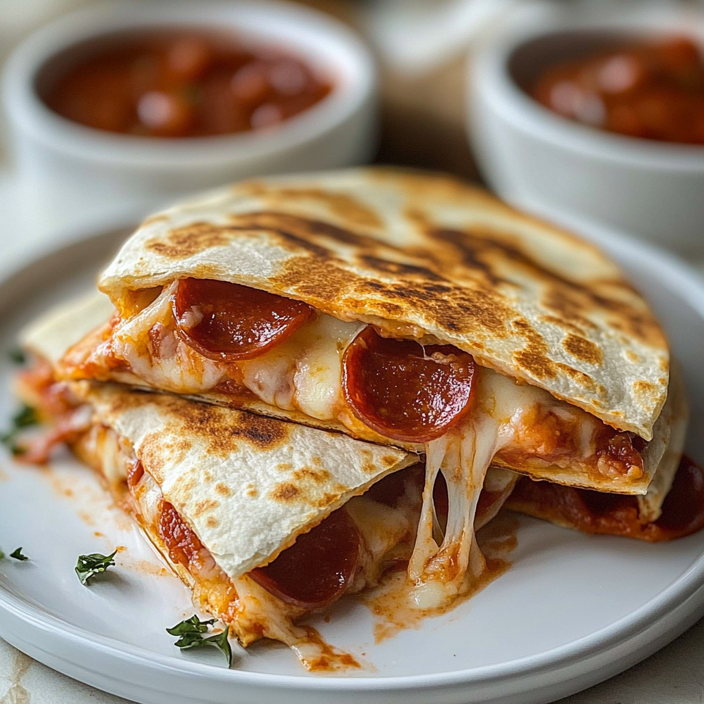 Recipe preparation for Pepperoni Pizza Quesadilla
