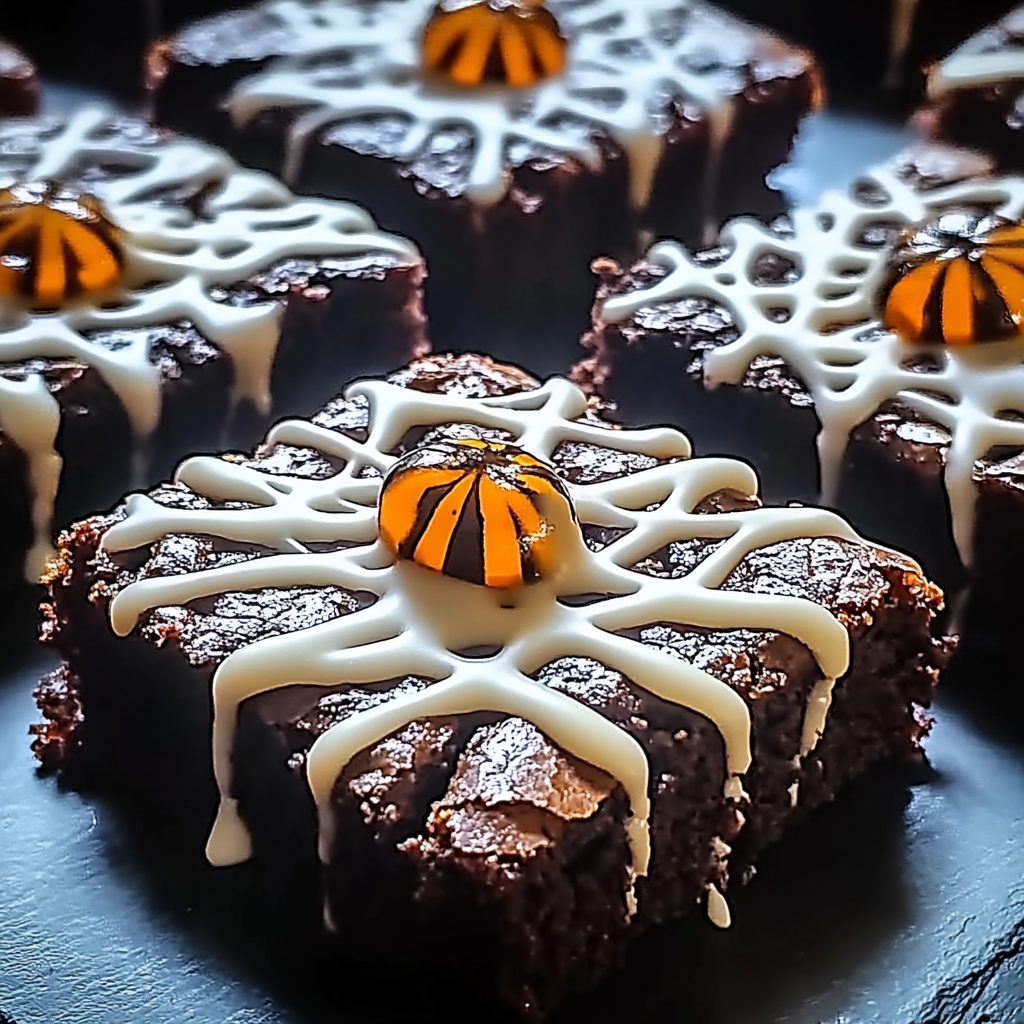 Recipe preparation for Spooky Spider Web Halloween Brownies Recipe