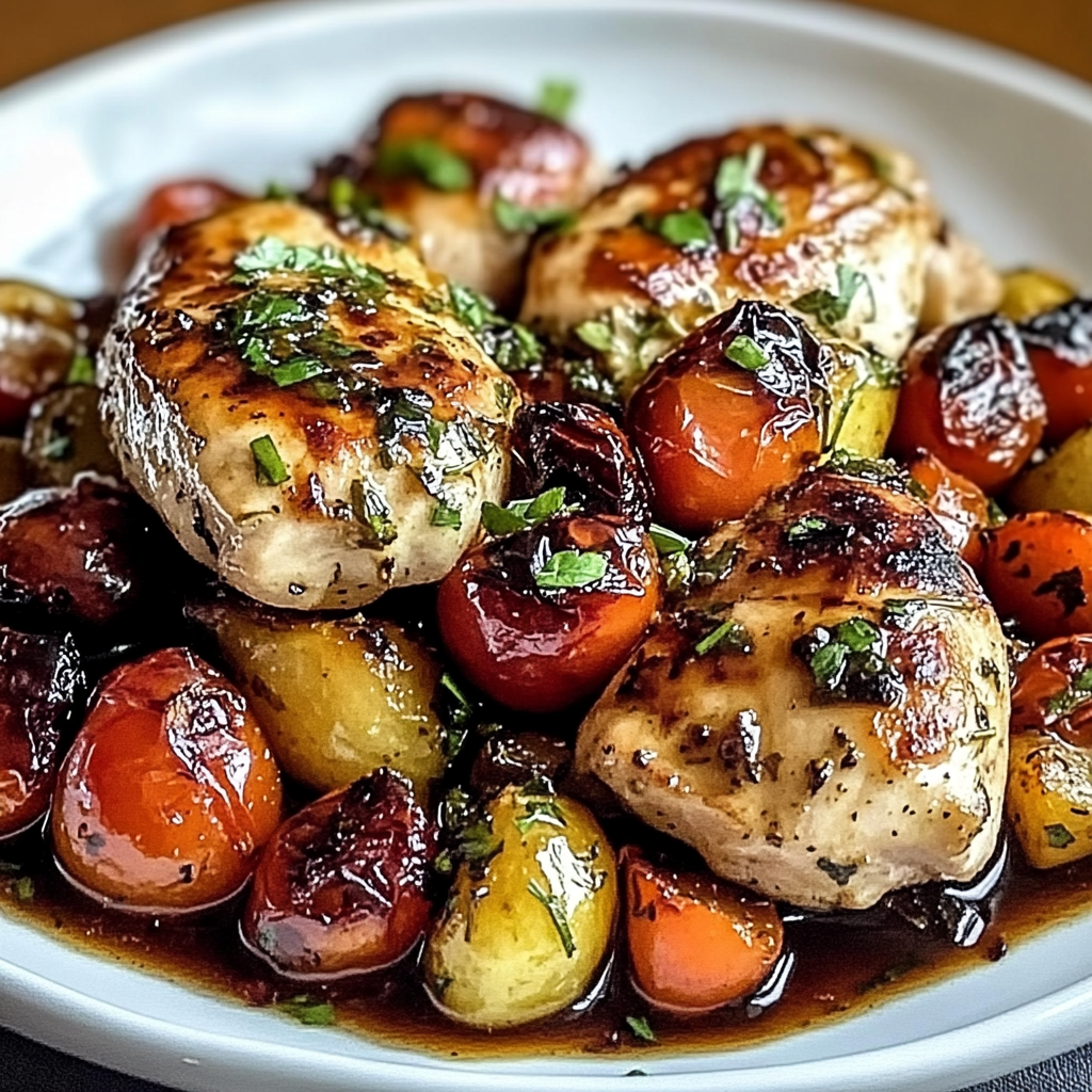 Recipe preparation for Balsamic Chicken with Roasted Veggies