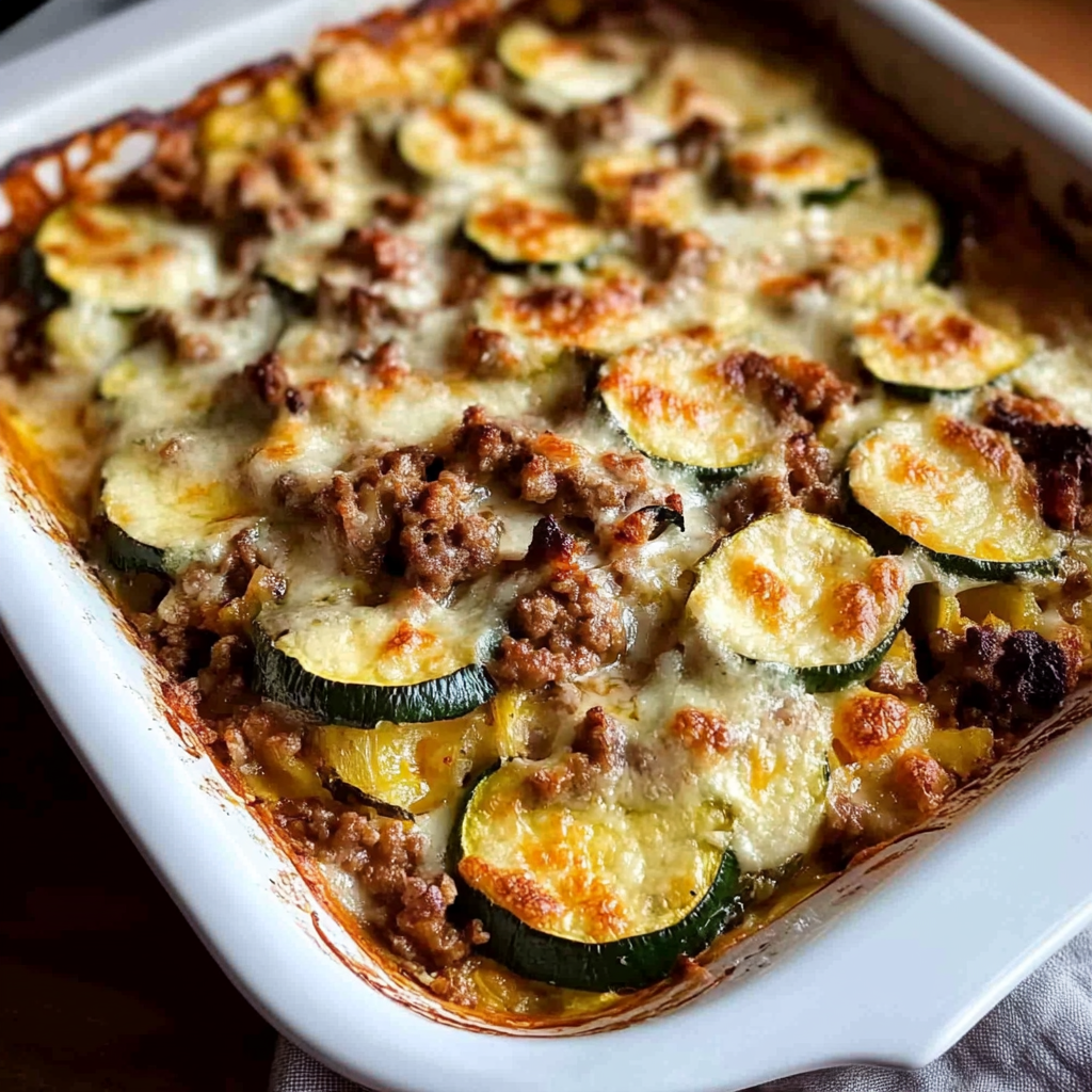 Recipe preparation for Low-Carb Ground Beef Zucchini Bake